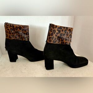 Stuart Weitzman Black and Leopard Heeled Boots, size 7